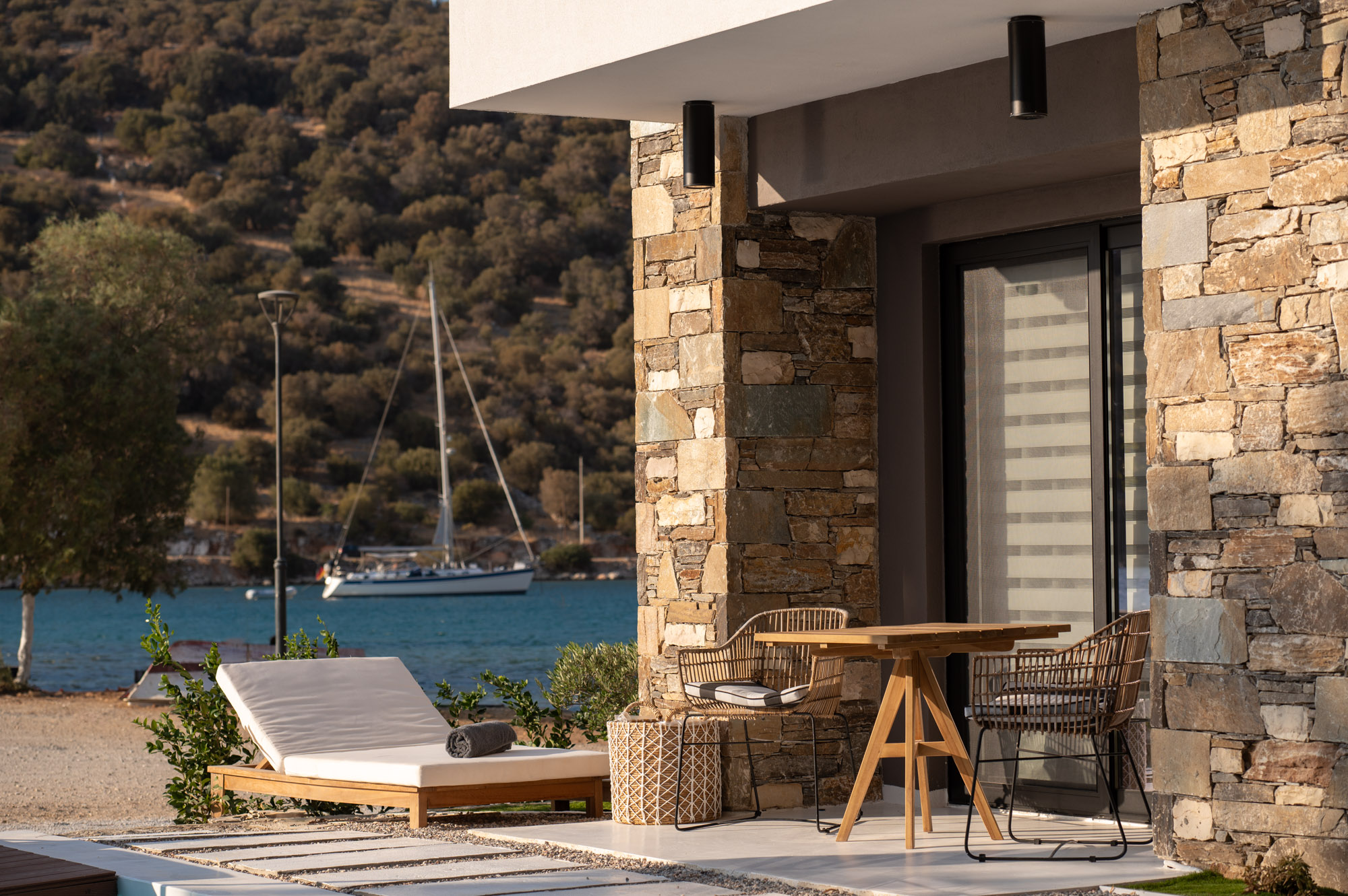 Terrace with sea and sailboat view