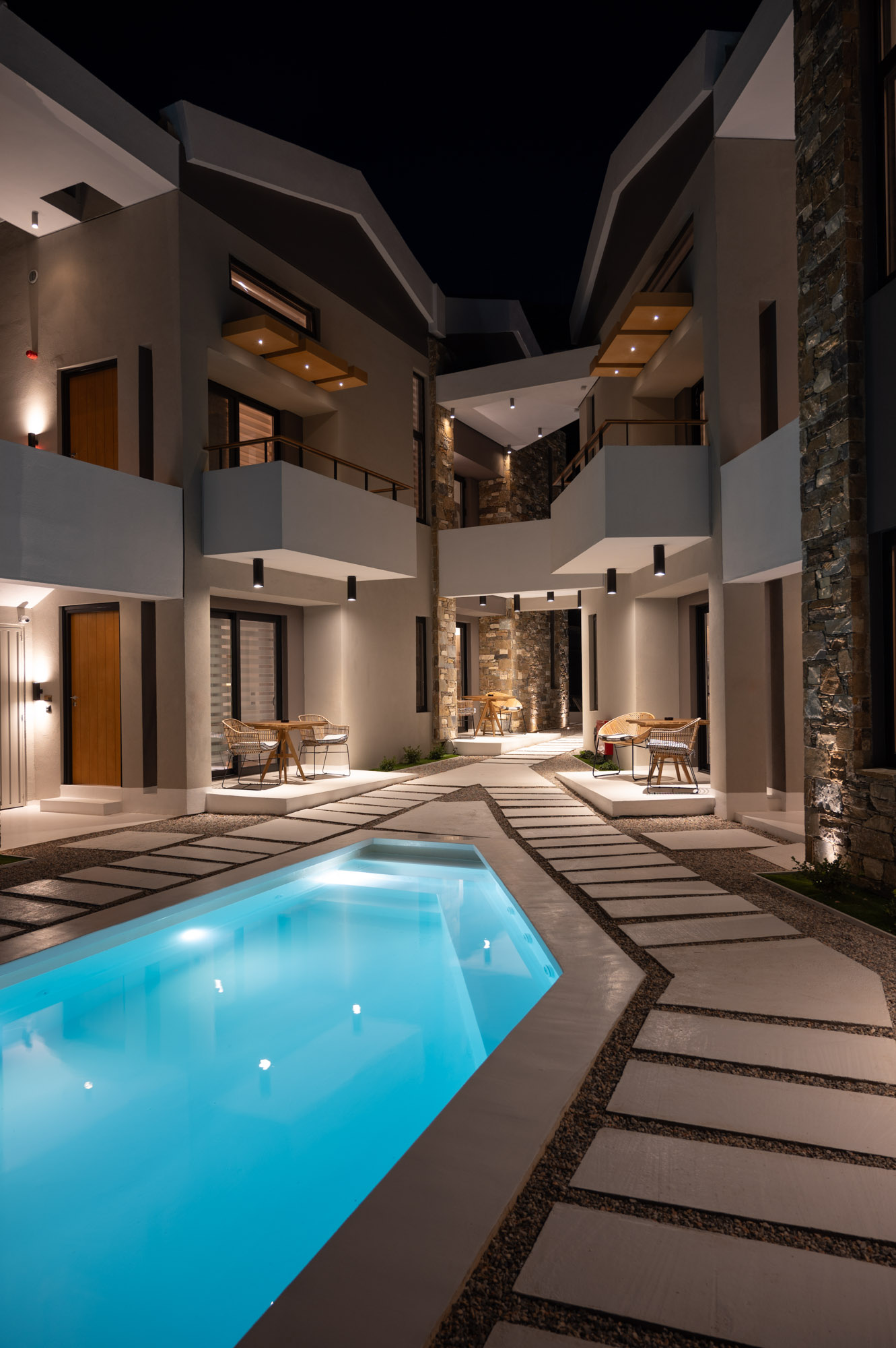 Lighthouse courtyard pool at night